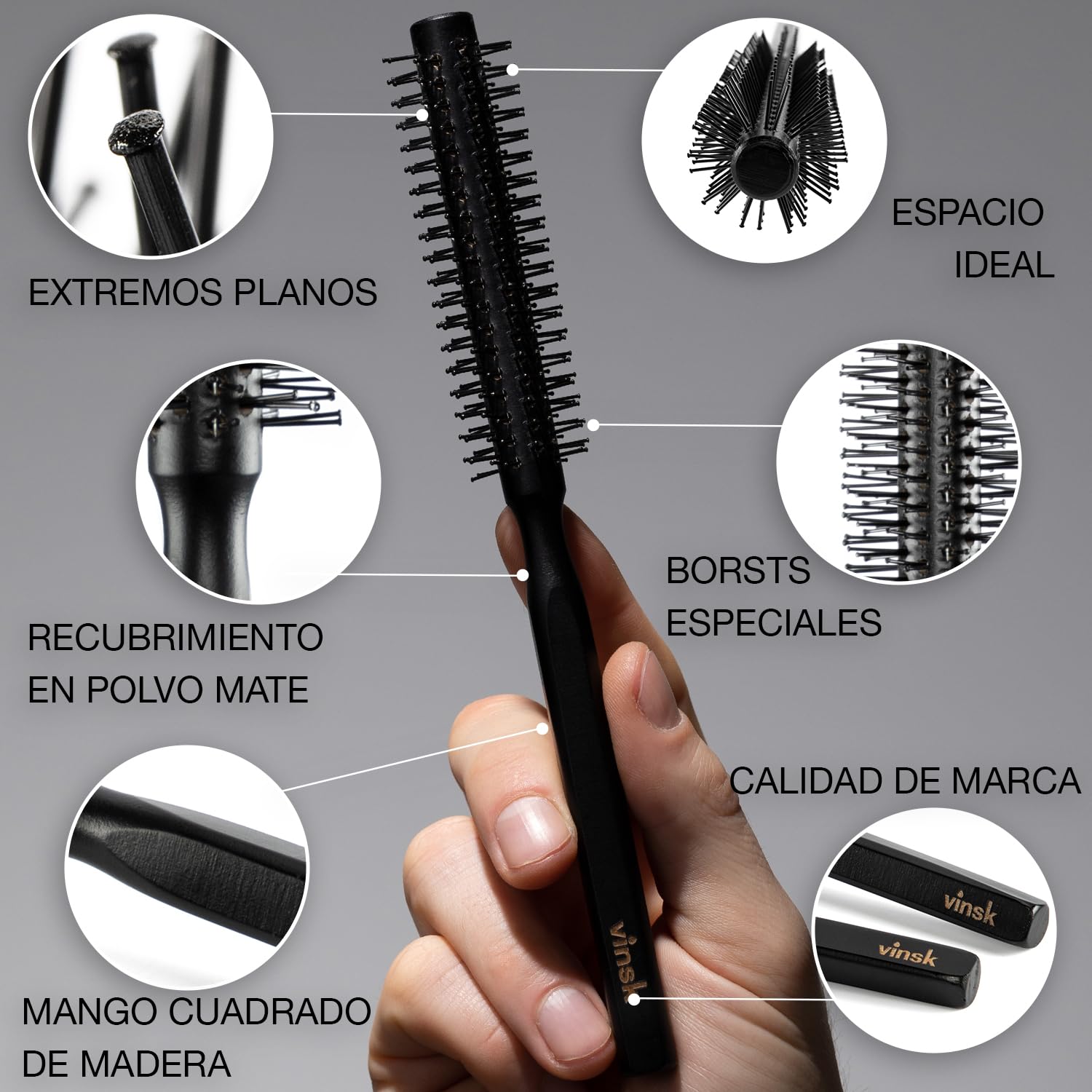cepillo para barba S | cepillo redondo multiusos | con 152 cerdas | ideal para peinar