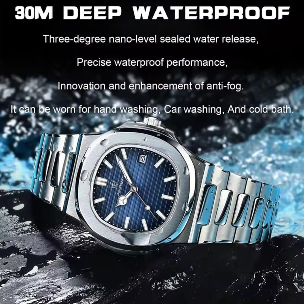 MASTOP Luxury Men Watches Analog Quartz Stainless Steel Luminous Military Square Watches for Men Waterproof Business Classic Desiger Wrist Watch Date