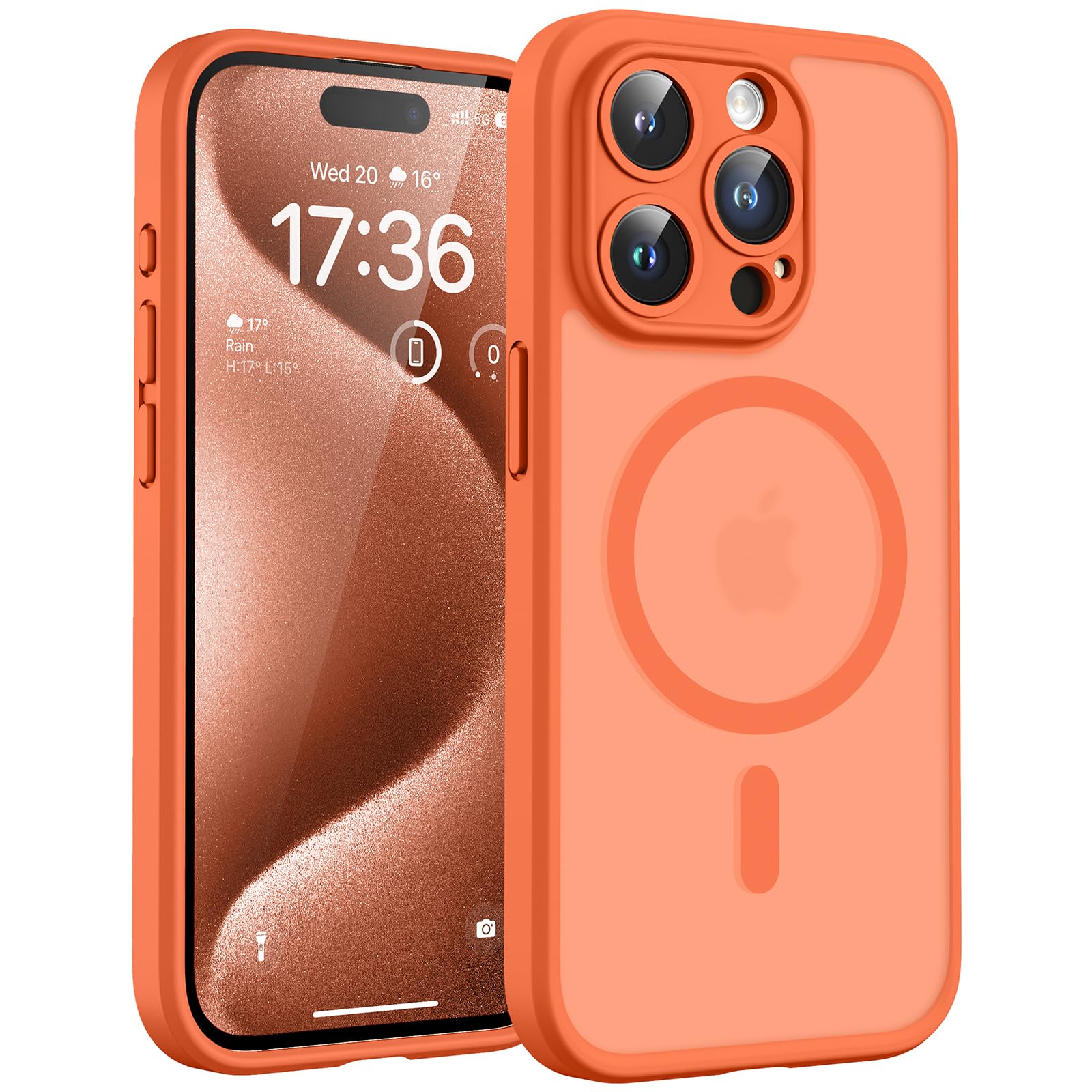 TOCOL Cover Magnetica per iPhone 15 Pro Max 6,7 Pollic, Compatibile con MagSafe, Protezione Fotocamera Integrata, Custodia Antiurto Traslucida Opaca, Arancione