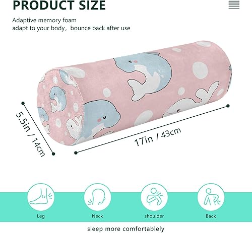 Miniatura 2 de JUNZAN Lindos delfines lunares rosados almohada decorativa abajo cuello almohada almohada almohada redonda para soporte lumbar para cama almohadas
