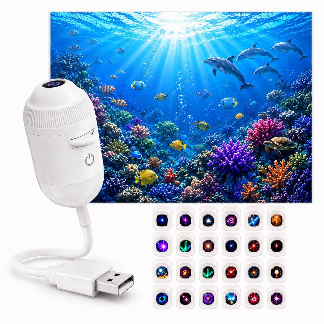 Galaxy Projector Ocean Projector, 2026 New HD Smart Dynamic 5D Holographic Night Light, 360° USB Star & Moon Lamp for Bedroom & Car Ceiling, with 24 Film Strips [Energy Class A]