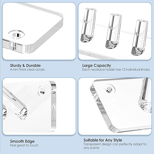 Vista 12 de MaxGear Soporte acrílico para collares, 2 unidades, organizador de joyas montado en la pared para collares, pulseras, anillos y brazaletes, ganchos