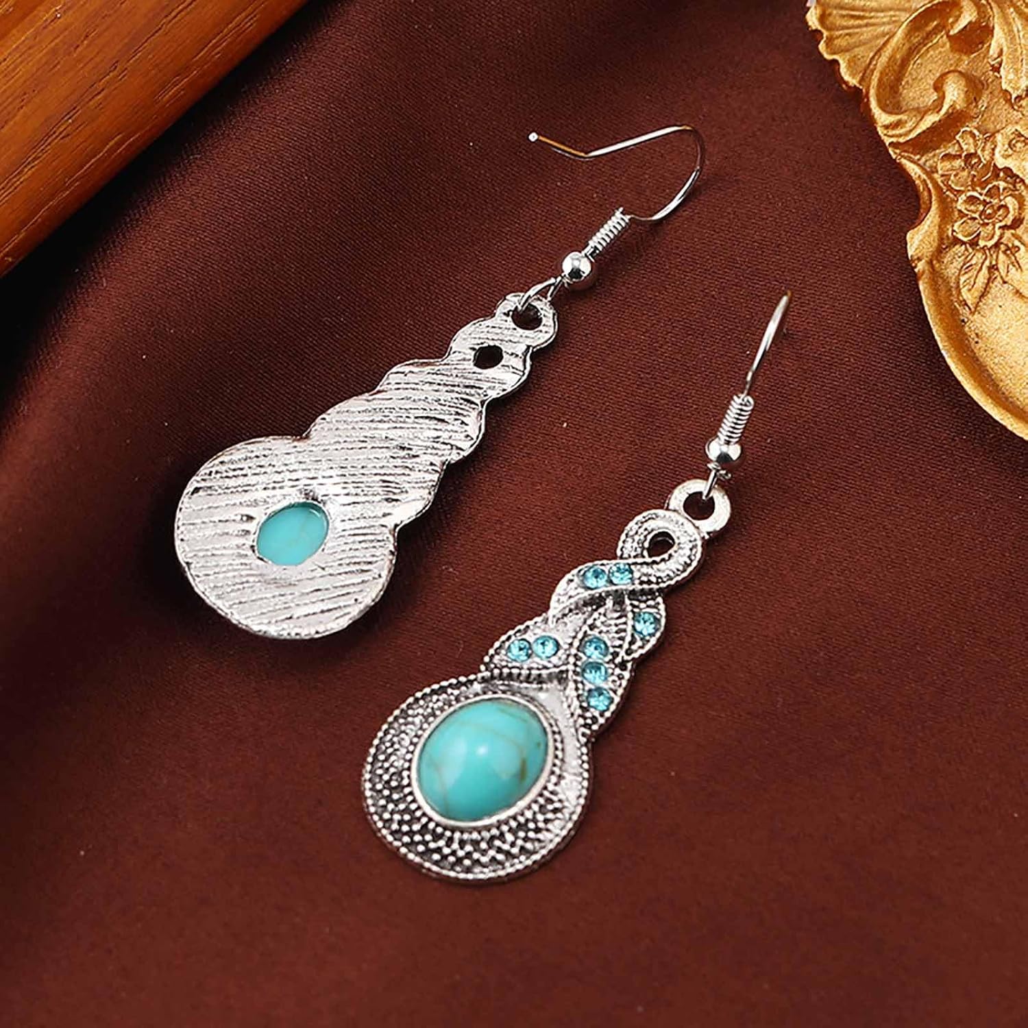 W WEILIRIAN Boho Turquoise Drop Earrings for Women Turquoise Bead Dangle Earrings Blue Gemstone Earrings Blue Natural Stone Earrings Jewelry for Girls Gifts - Image 4