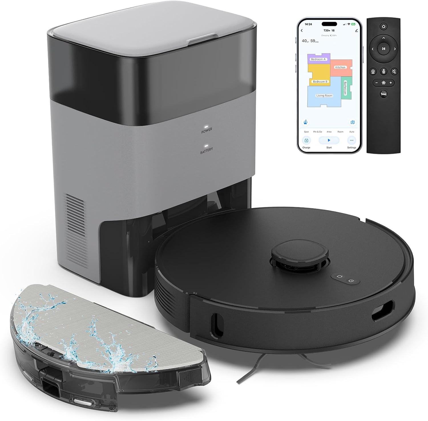 Robot Vacuum and Mop Combo, 75-Day Self Emptying, Home Mapping, No-Go Zone, 180 Mins, APP/Remote Control, T20+ 6,000Pa Robotic Vacuum Cleaner for Hard Floor, Pet Hair, Carpet