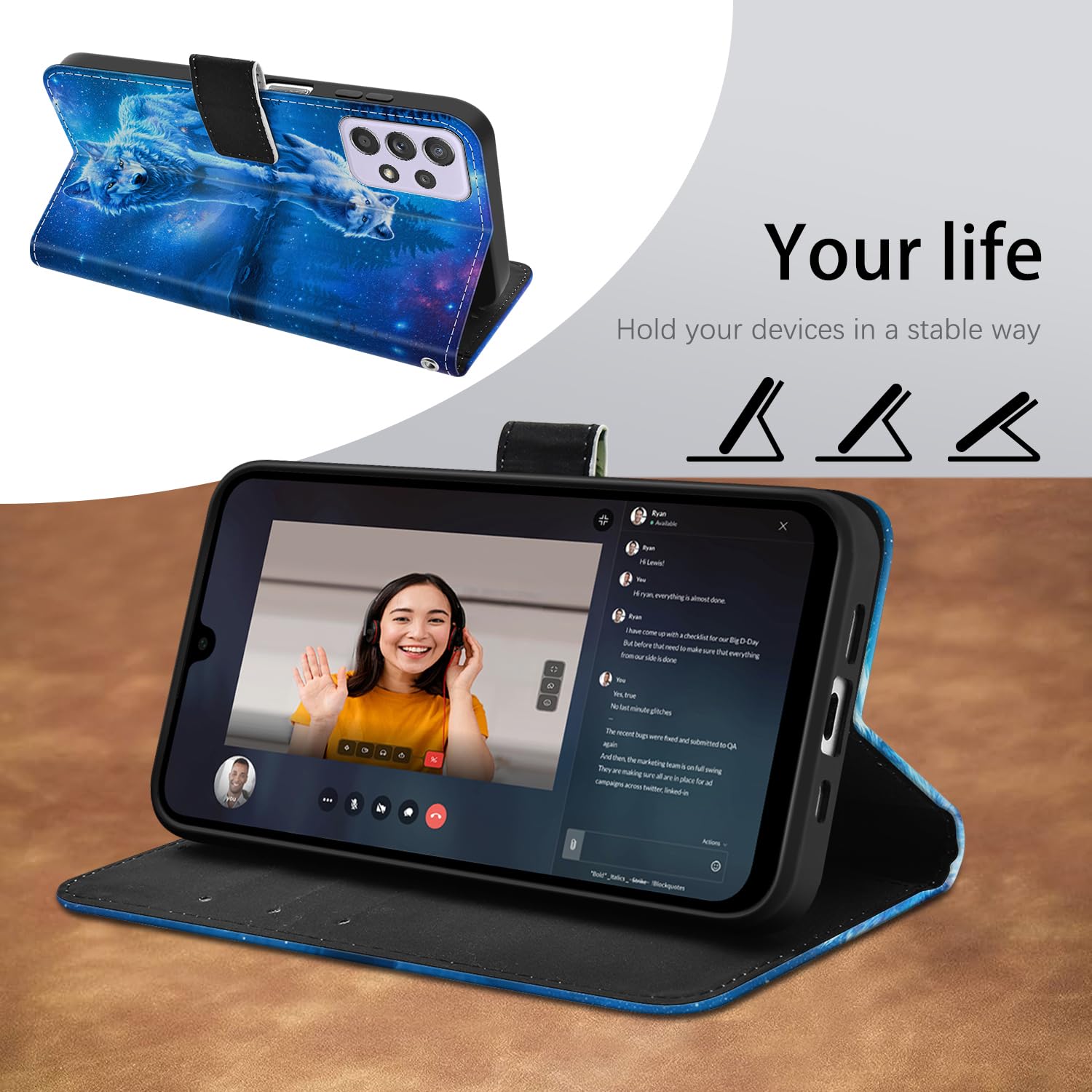 Etui portfelowe na telefon Samsung Galaxy A52 5G / A52 4G / A52s 5G, skórzane etui na telefon z klapką, etui ochronne z uchwytem na karty, magnetyczne zamknięcie, podpórka, odporne na wstrząsy