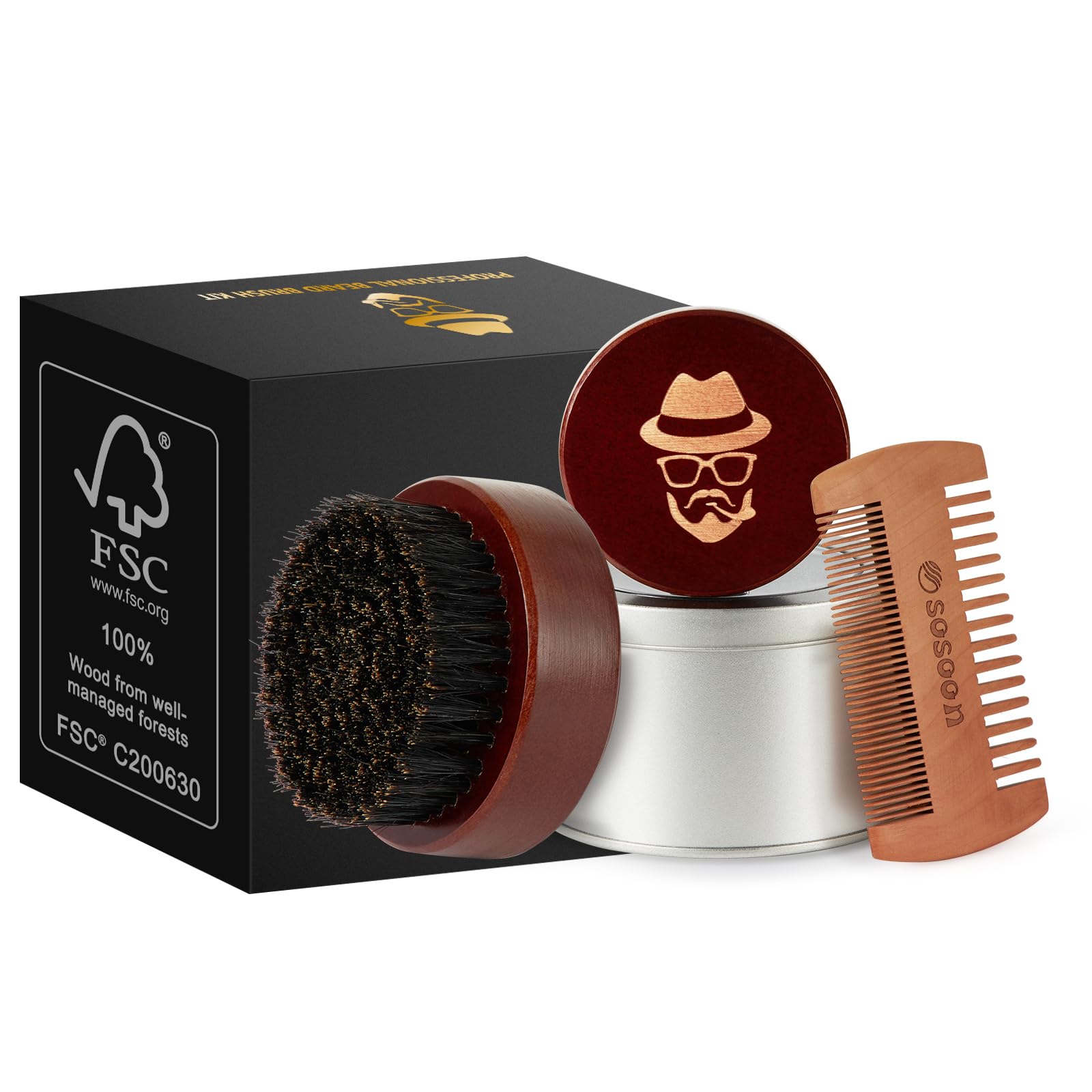 Cepillo para barba, cerdas de jabalí puro, cepillo de madera de nogal negro para hombres, para domar y suavizar tu vello facial 4