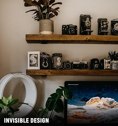 Miniatura 27 de LEOPO Paquete de 6 soportes flotantes de 12 pulgadas, soporte de estante industrial rústico de 1/5 pulgadas de grosor, soporte de metal oculto