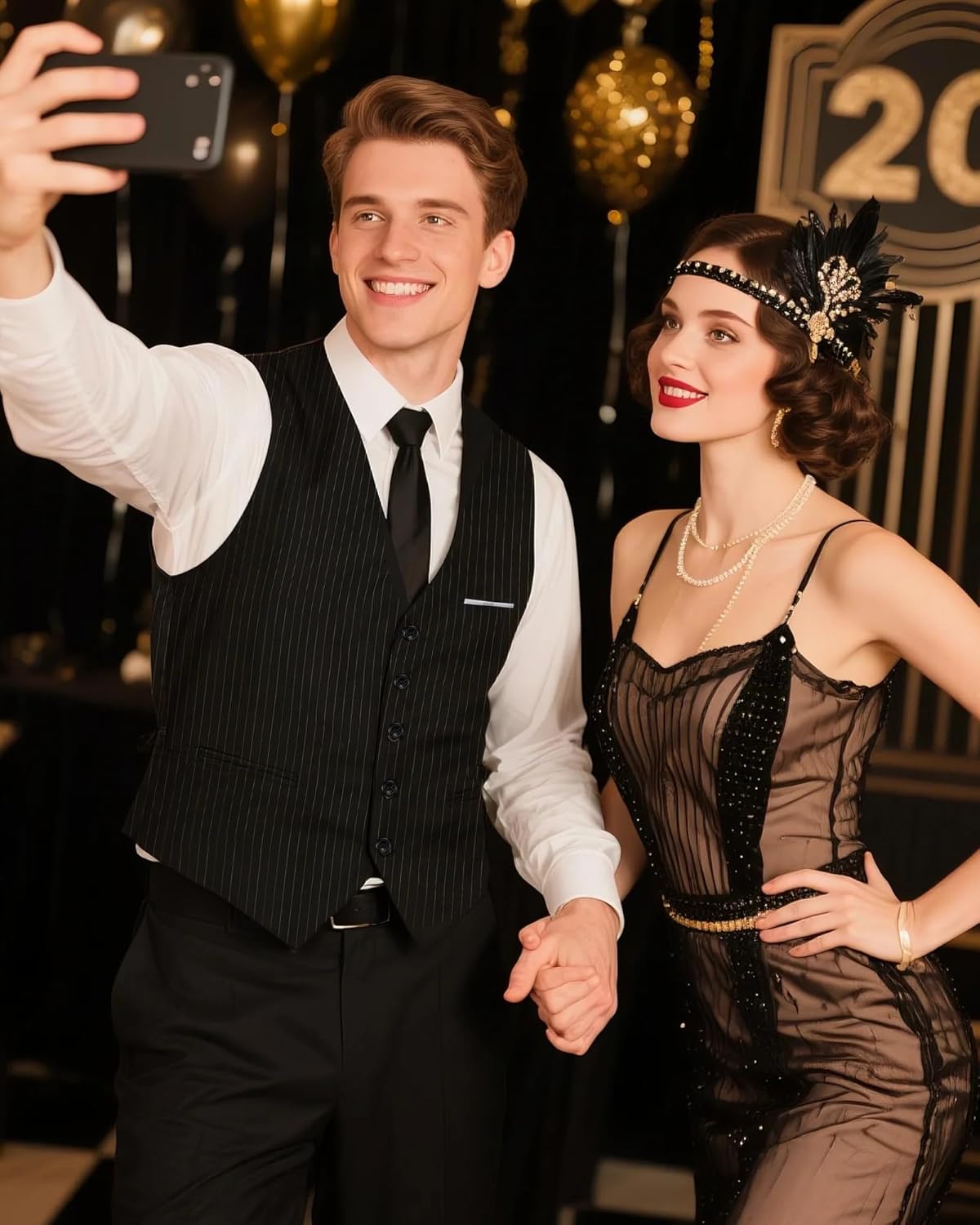 1920s Mens Costume, Roaring 20s Costumes for Men 1920s Mens Outfit with Walking Cane Vest Hat 1920 Mens Accessories