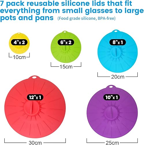 Miniatura 3 de 7 tapas de silicona de grado alimenticio, cubierta de salpicaduras de microondas de 5 tamaños, cubiertas reutilizables para cubrir platos, sartenes,