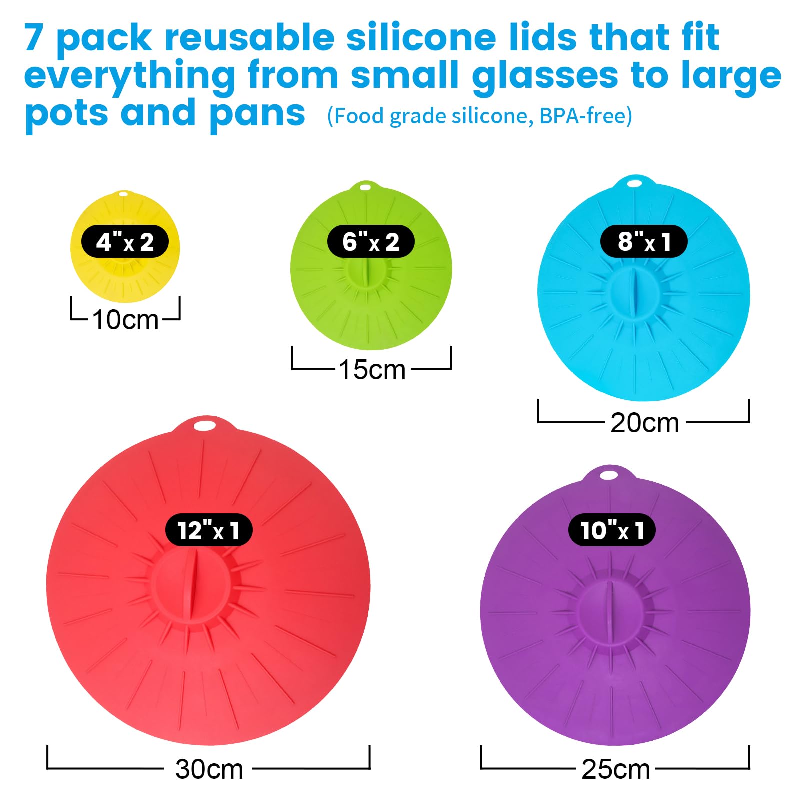 7-Piece Silicone Bowl Covers Set - Microwave Splatter Lids, 5 Sizes, Reusable