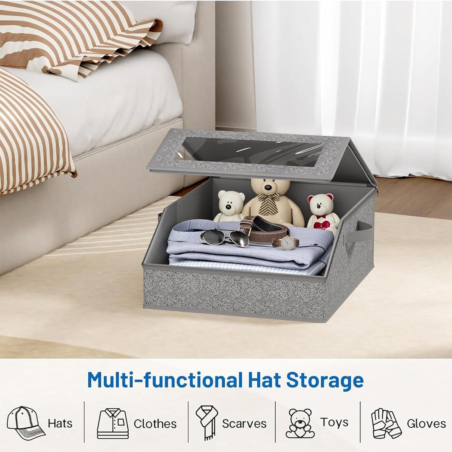 Hat Box Storage,Thick Cardboard Zipper Container - Baseball Cap Storage Box,for Family Friends Outfits Bedroom Indoor Home Clothes Scarves Gloves