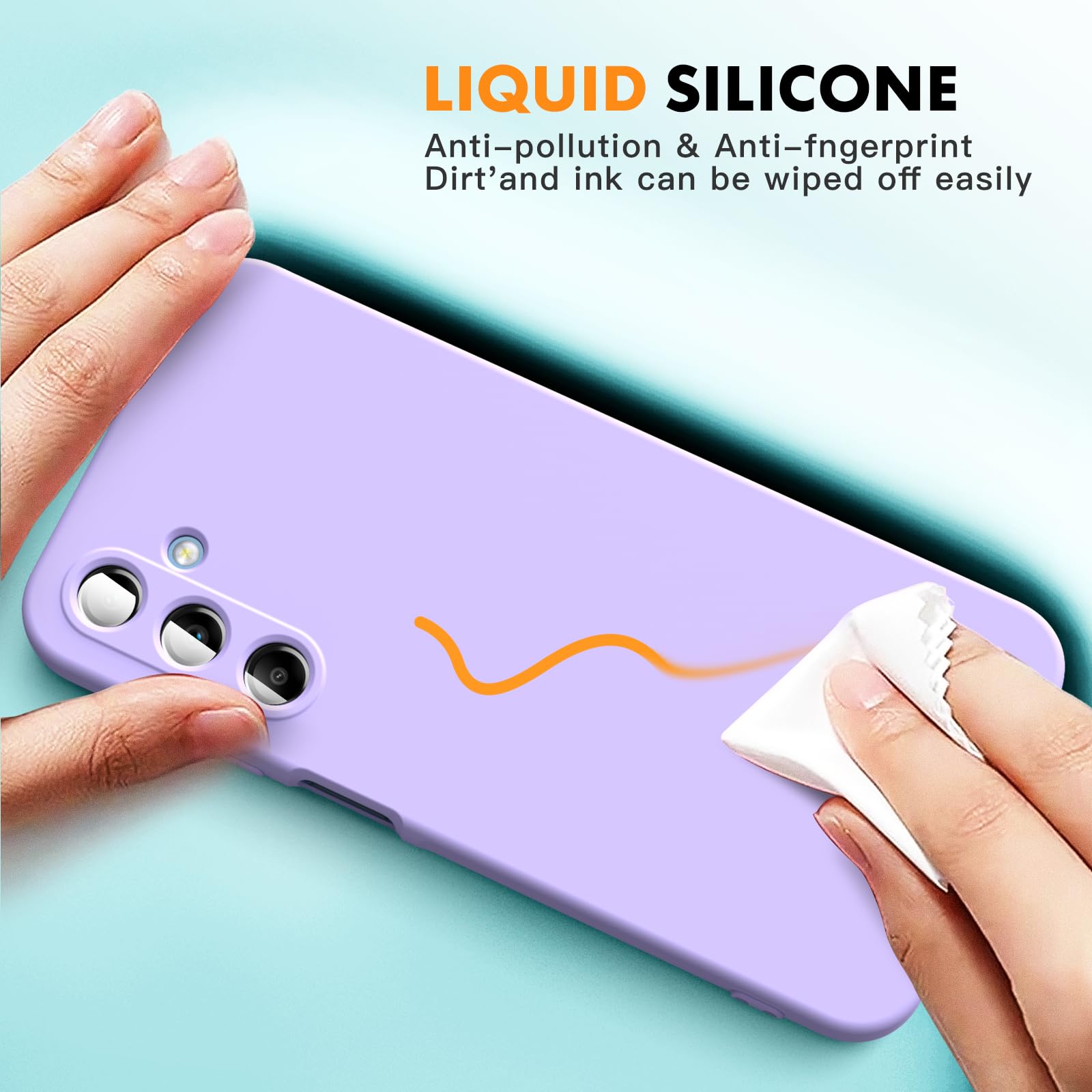 Vansdon Cover Compatibile con Samsung Galaxy A25 5G, 2 Pellicola Protettiva in Vetro Temperato, Gomma Gel di Silicone Liquida Antiurto Custodia - Viola chiaro