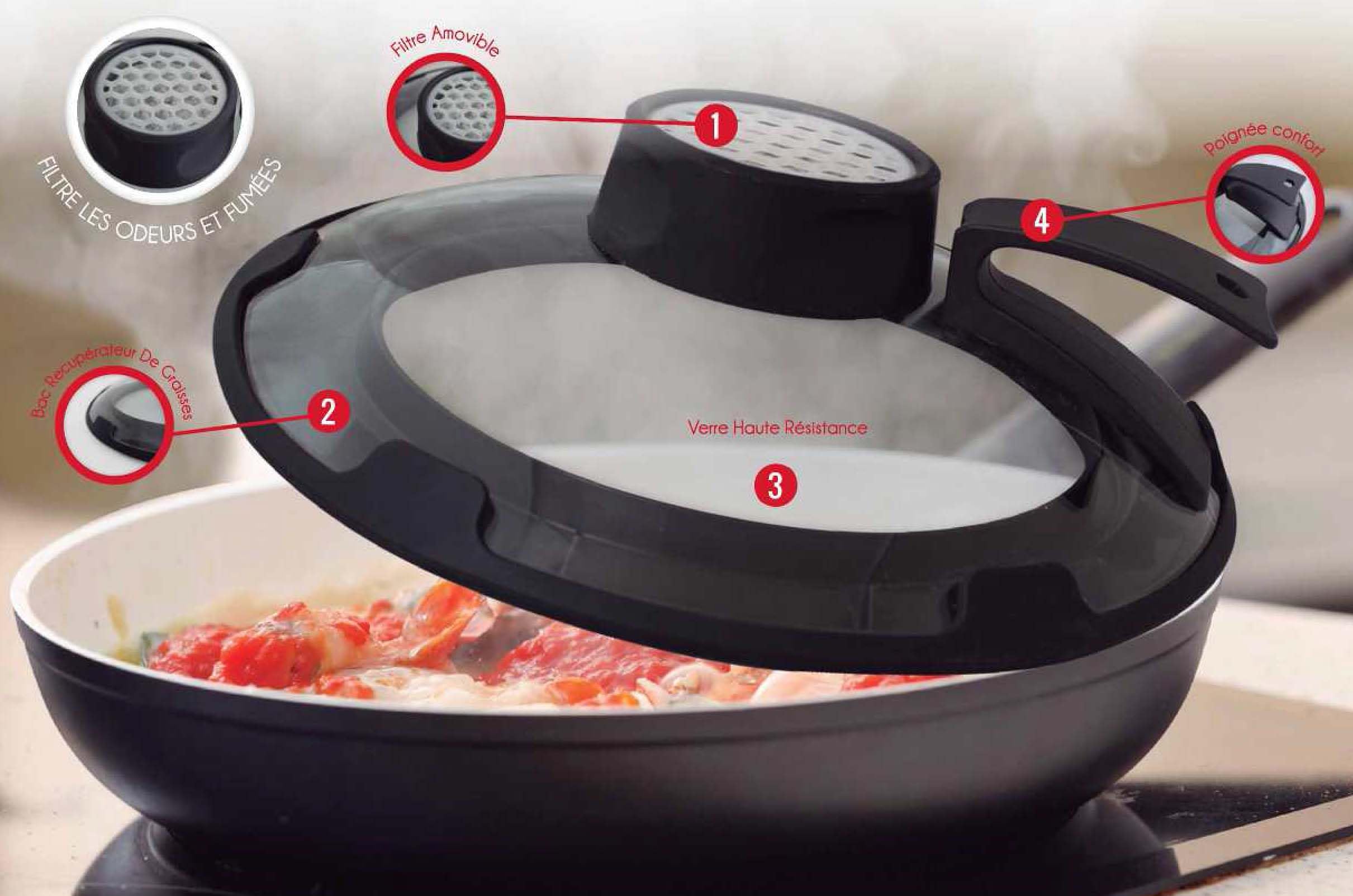 Couvercle Anti-odeurs Frita Clean - Filtre Fumées Et Odeurs De Cuisson - Pour Poêles Et Casseroles