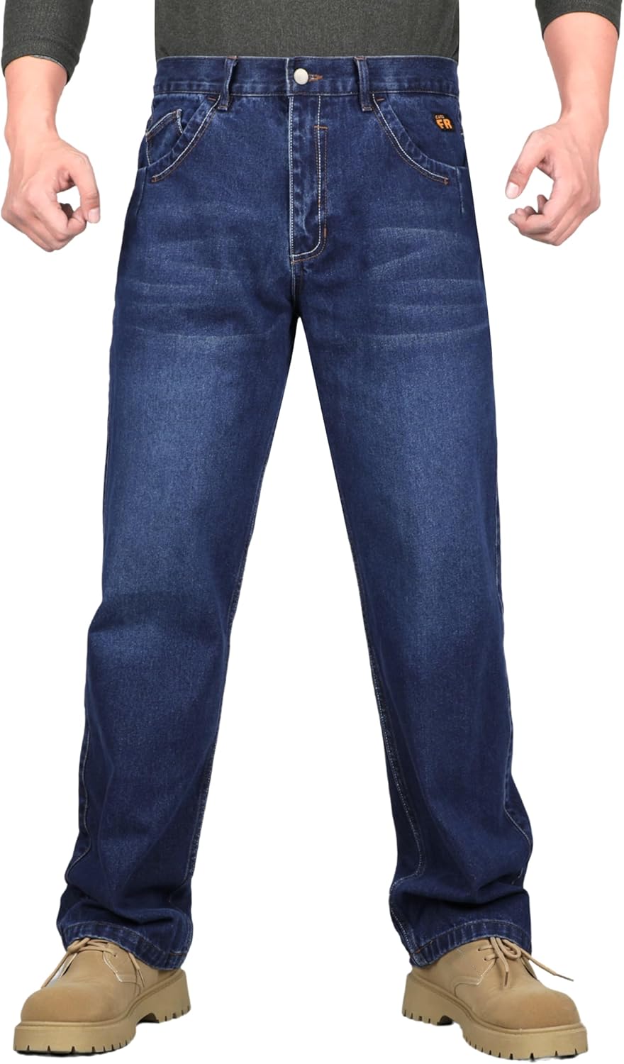 KONRECO FR Pants for Men Flame Resistant 14oz Heavy Duty Denim Pre-Washed Relaxed FR Jeans Mid Blue 34W x 32L image 8 of 8 B09BF5JVXS