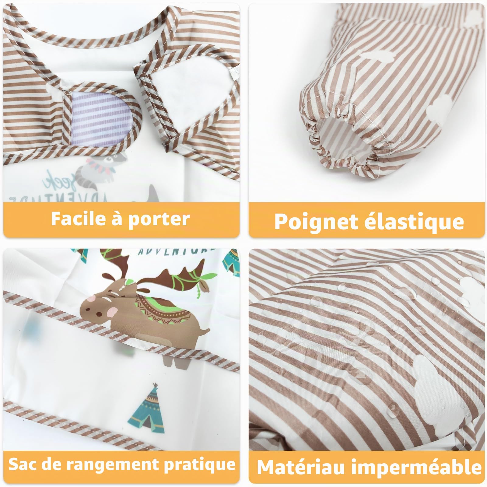 LISOPO bavoirs bebe bavoir manches longues bebe bavoir imperméable bébé Unisexe pour Bébé de 6 mois à 3 ans