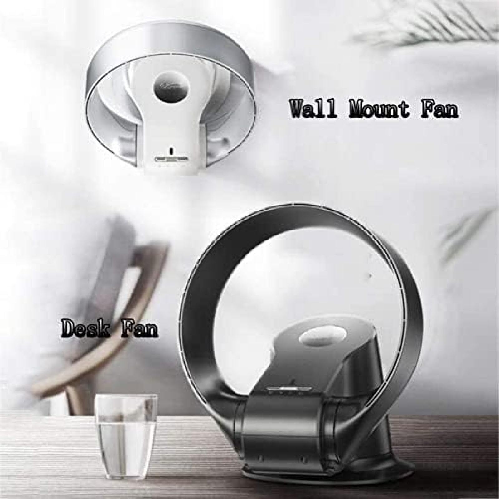 Ventilateur Mural Avec Télécommande, Ventilateur Sans Pales De 35,7 Cm, Ventilateur De Bureau De 26 W, Ventilateur Sur Pied Oscillant À 80 Degrés, Noir/argent/blanc,Blanc,Sensational421