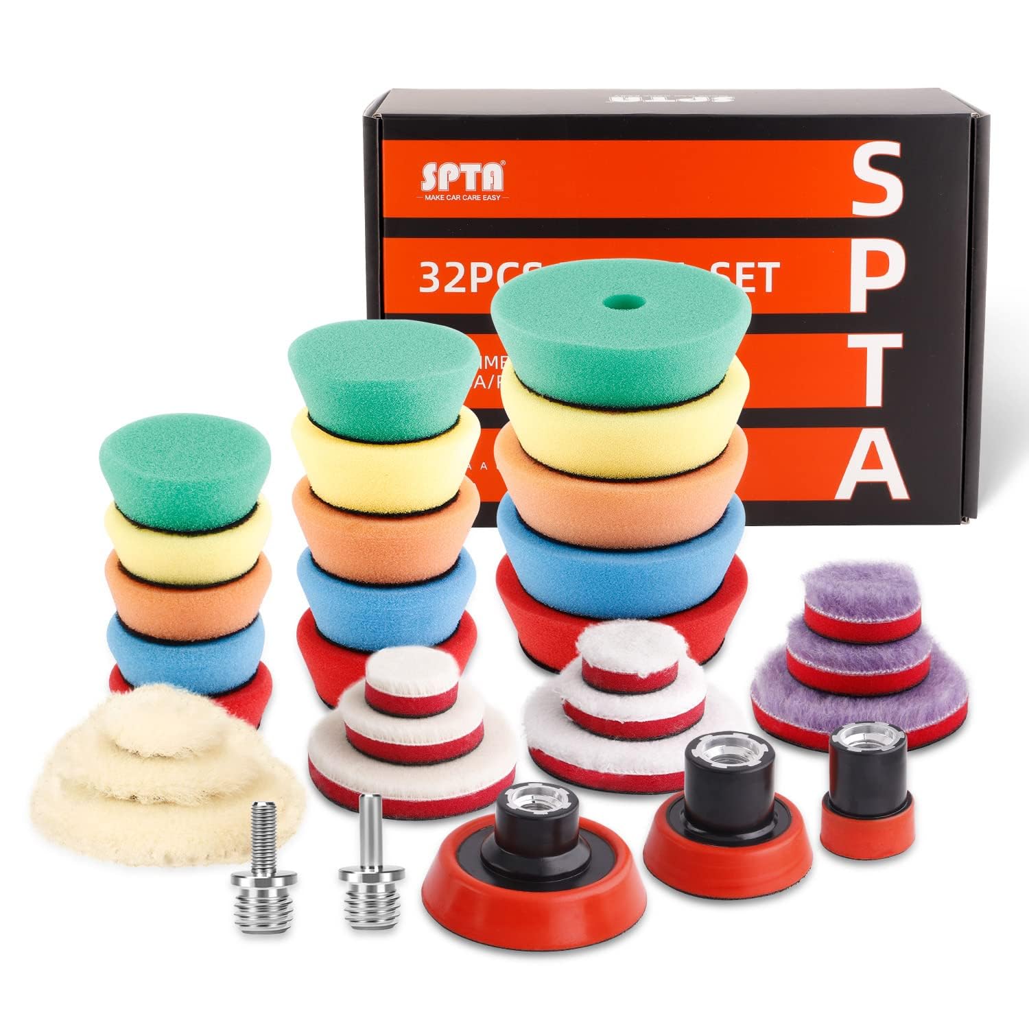 SPTA Mini tamponi per lucidatura, 25 mm, 50 mm, 80 mm, kit per lucidatura auto, tamponi per lucidatura auto, cera e tamponi per lucidare la vernice (32 pezzi) per mini lucidatrice -XBP123M58