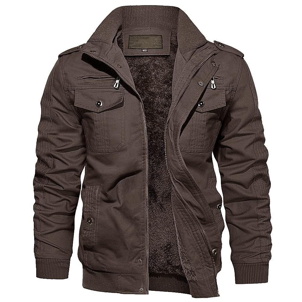 EKLENTSON Men's Thick Thermal Winter Jacket with Multi Pockets Zip Front Fleece Lined Military Jacket for Men