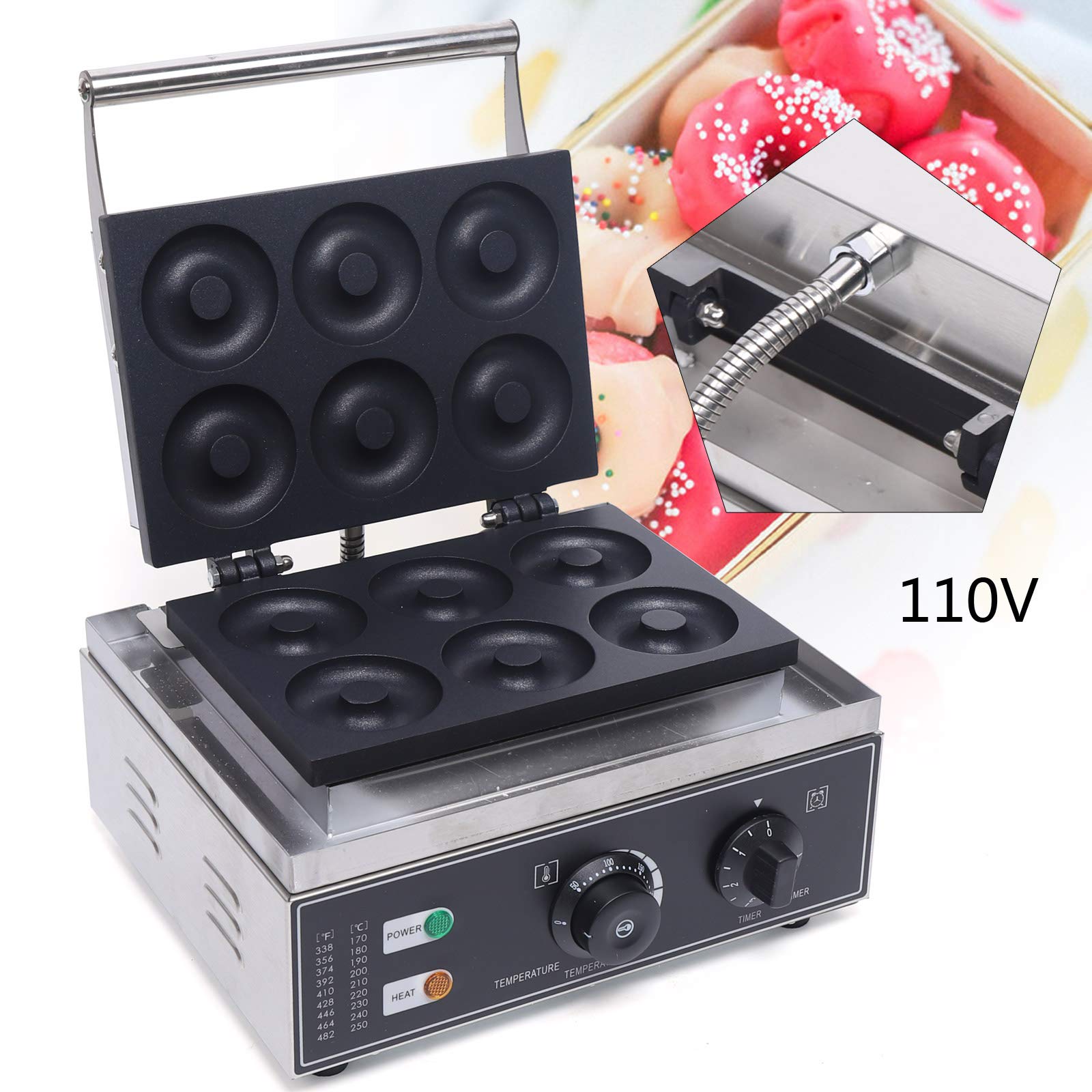 Donut Maker Machine, Commercial Donut Maker, Electric Doughnut Machine with Non-stick Surface, Makes 6 Doughnuts a Time, for Breakfast, Snacks, Desserts & More