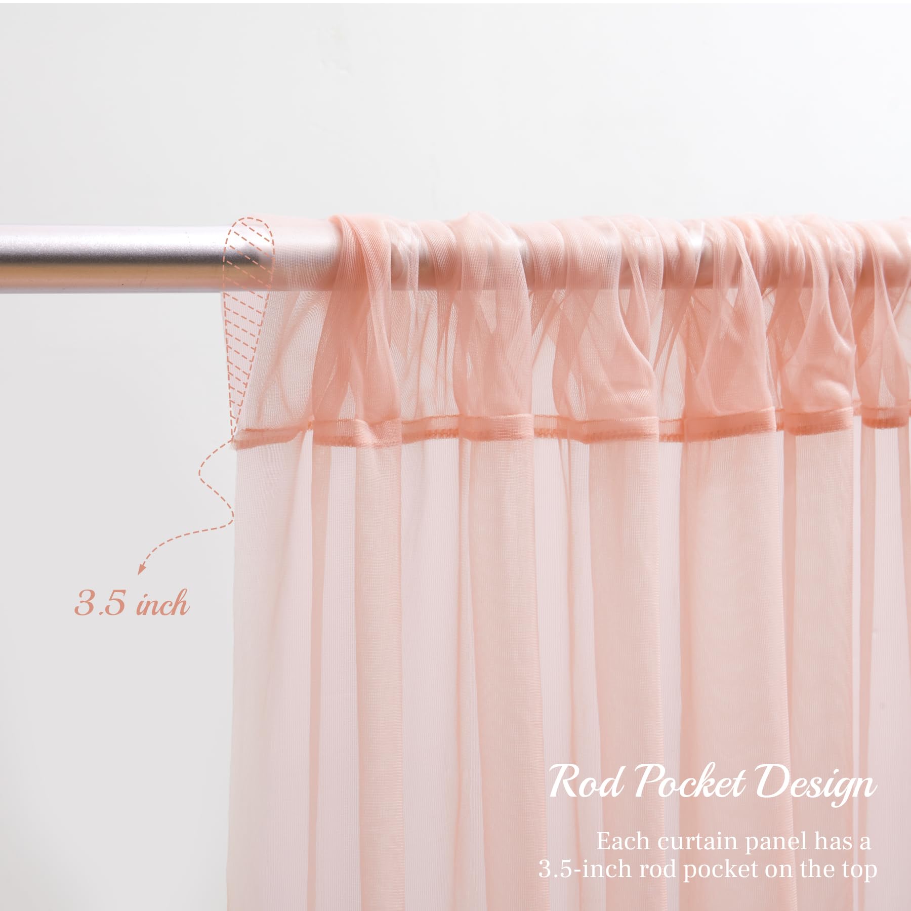20x10ft Peach Tulle Backdrop Curtain with Lights String for Parites, Sheer Backdrop Curtains for Wedding Baby Shower Birthday Party Photo Shoot Decorations