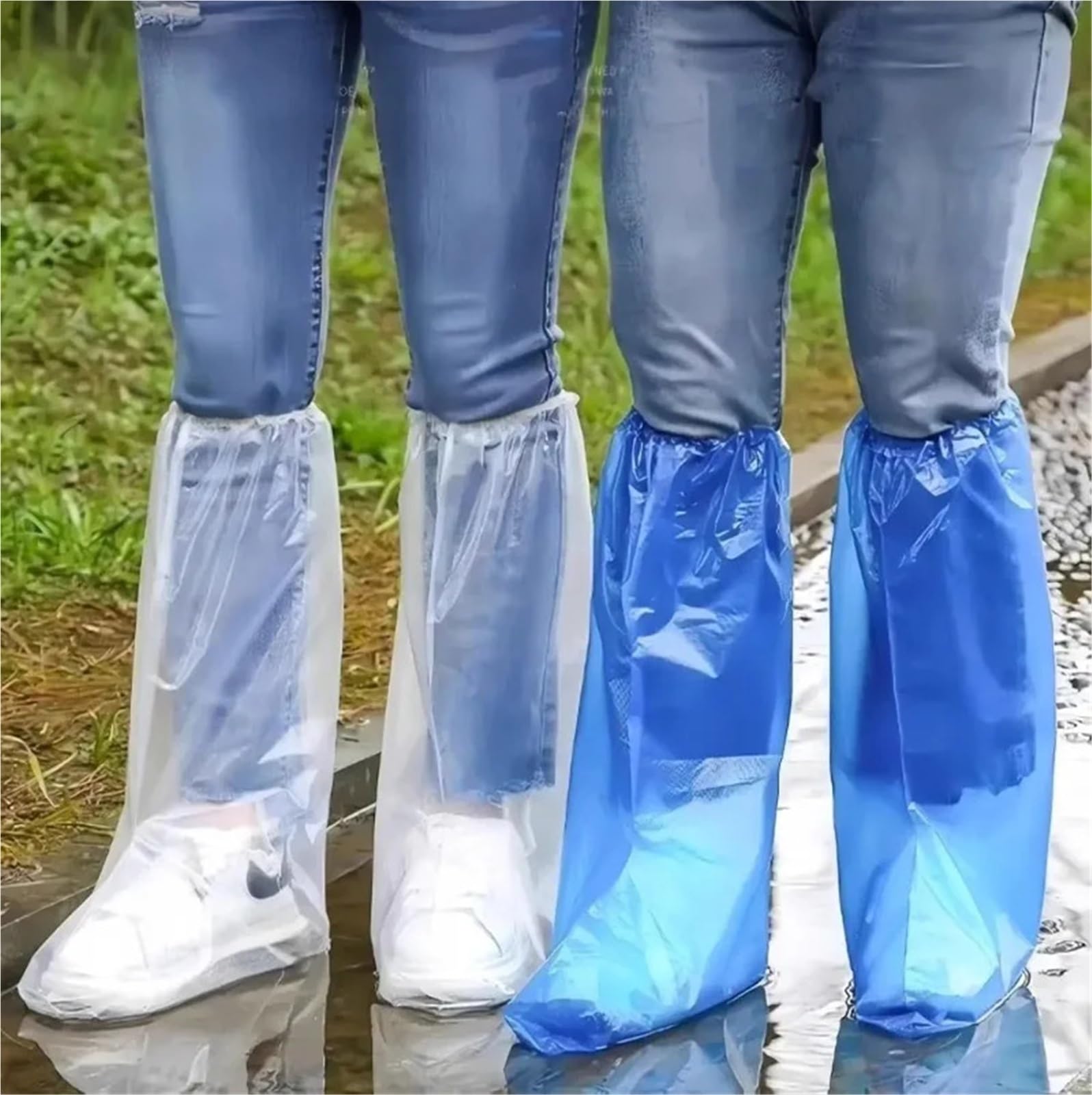 Schuhüberzüge Lange Stiefelüberzüge, dicke, wasserdichte Schuhüberzüge aus Kunststoff, rutschfest, for Labor, Landwirtschaft, Regentage, Rafting(Blue,100pairs)
