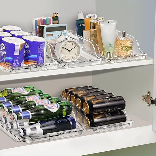Miniatura 4 de Paquete de 4 organizadores de latas de soda ajustable de ancho transparente para refrigerador, dispensador de latas de soda expandible para cerveza,