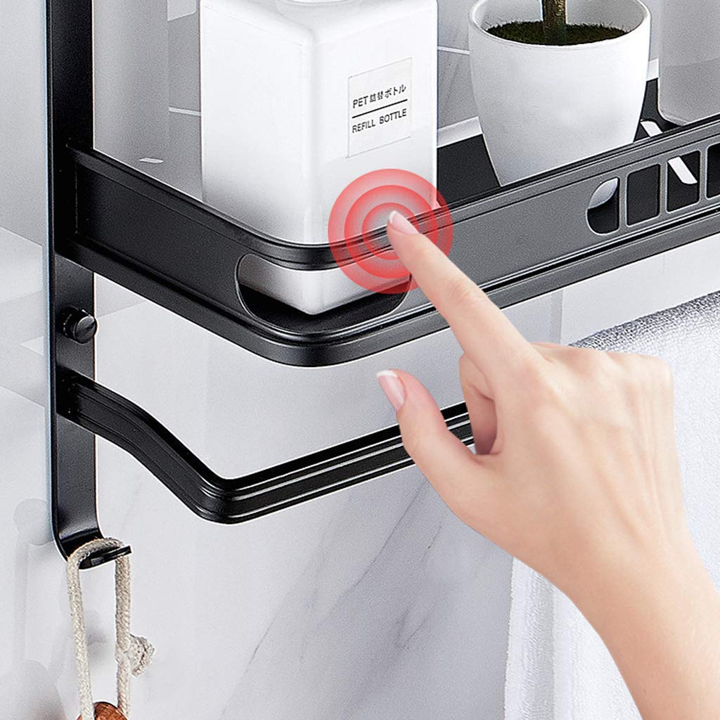 Estantes de baño para Ducha montados en la Pared, toallero de Aluminio Negro, Cesta de Ducha, Estante de Ducha para Almacenamiento de Inodoro, sin taladrar 40 cm