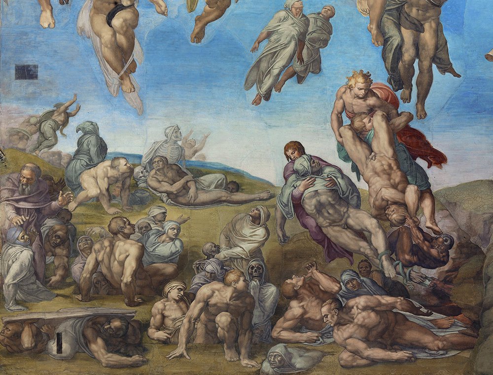 Mural Michelangelo Angels on Earth œuvre d'art haut de gamme cadre marron