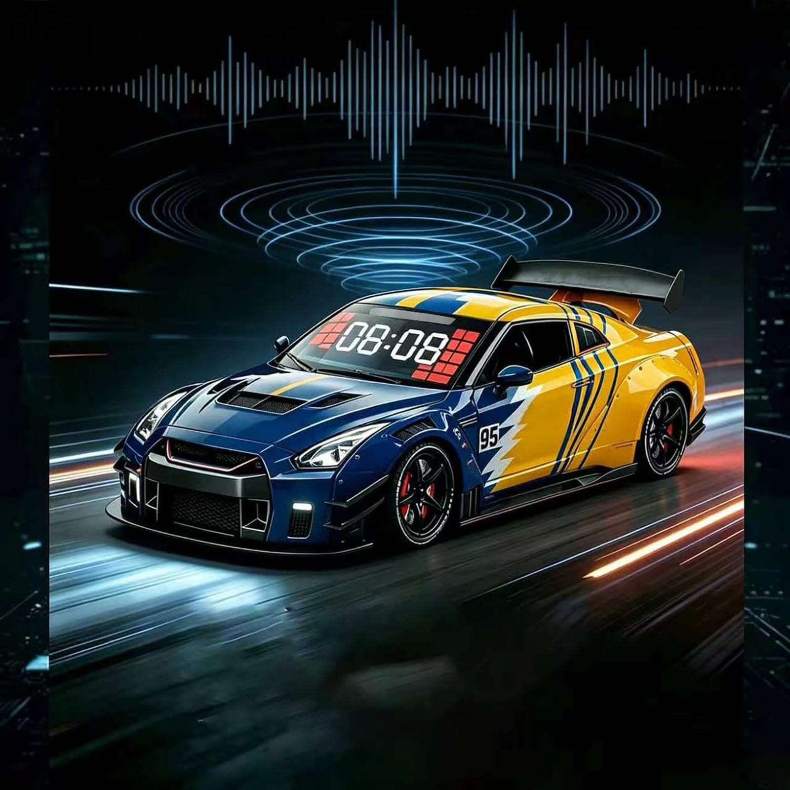 Reloj de Alarma Hiper-coche, Reloj de Alarma para Coche, con Pantalla LED de Cristal Claro, Reloj Digital, Relojes Modernos de Coches Deportivos para Mesita de Noche, Decoración de Escritorio con