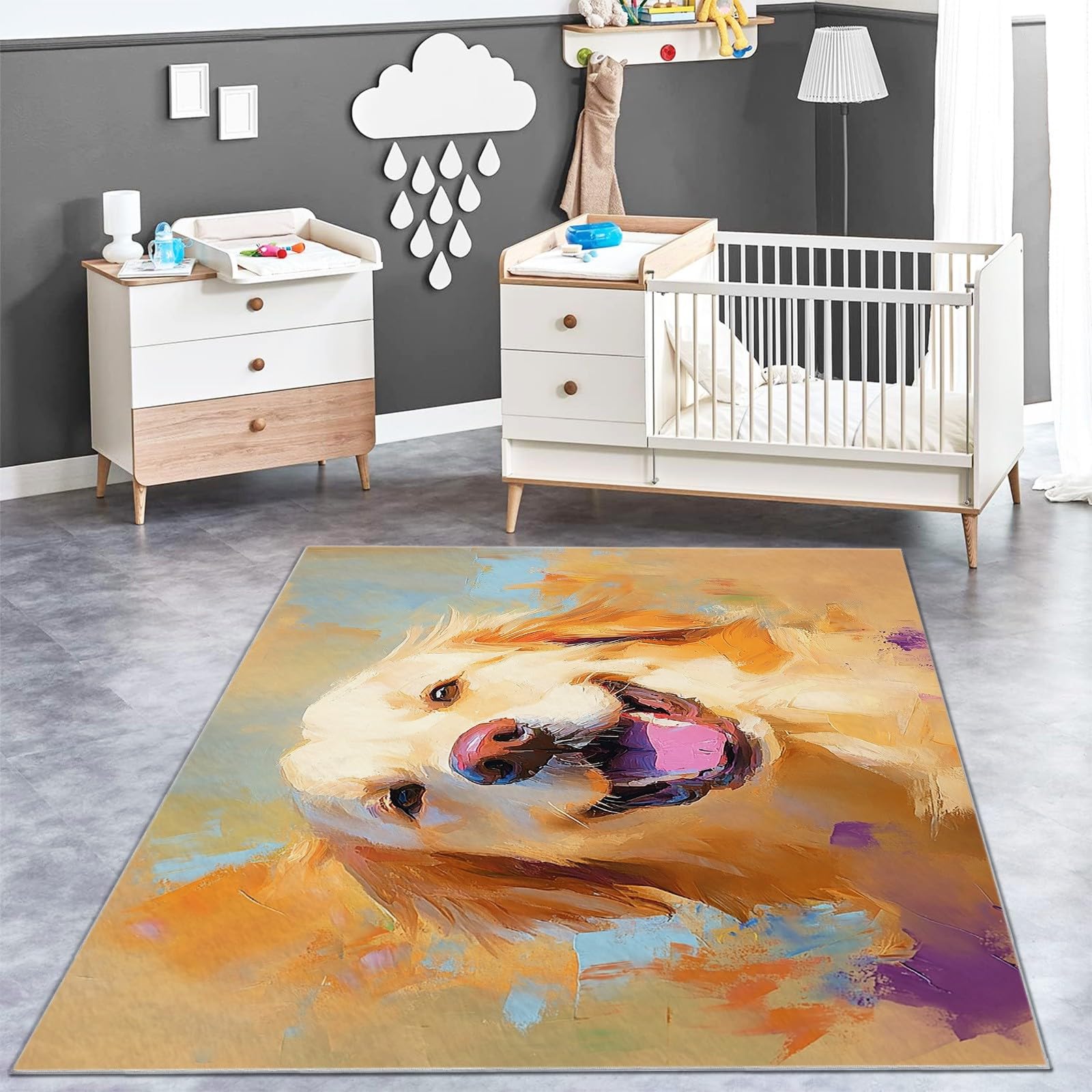 Generisch Teppich Wohnzimmer Ölgemälde Hund Teppich Flauschig Schlafzimmer Teppich Weich Esszimmer Teppich, Kurzflor Outdoor Teppich, Waschbarer Teppiche, rutschfest Teppich, 120 x 170 cm