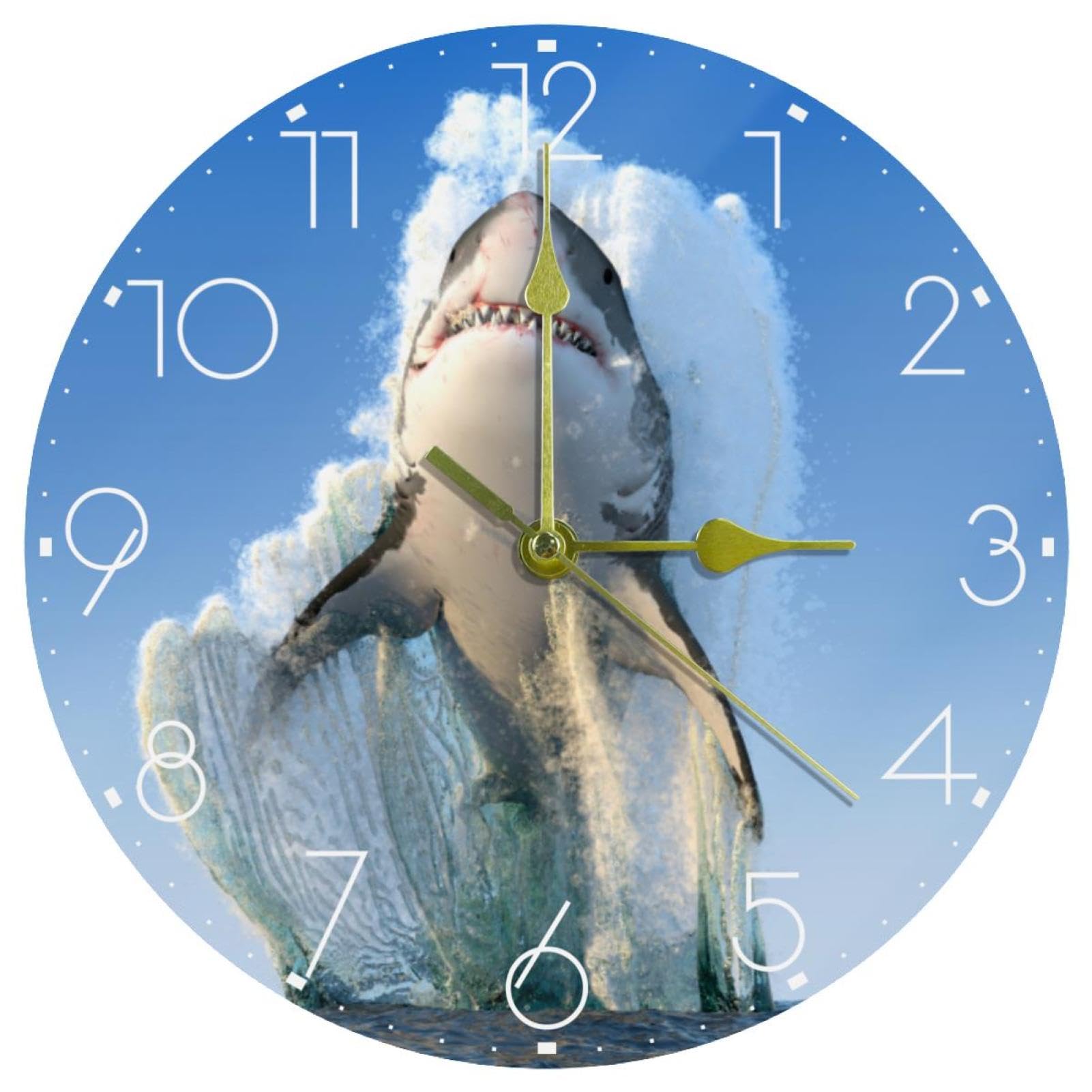 Horloge murale ronde mer de requin pour couloir, cuisine et maison