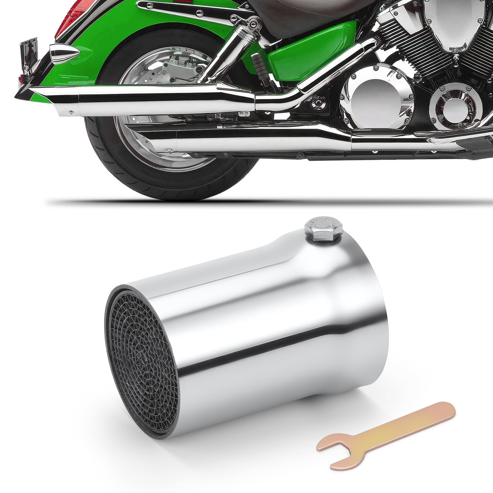 Photo 1 of **HEAVILY USED/ SCRATCHES*** RIDLOG Motorcycle DB Killer 51mm Universal Muffler Silencer Baffle Removable Noise Eliminator Motorcycle Exhaust Pipe Muffler Fit for Yamaha Suzuki Harley Honda Kawasaki (With small wrench)