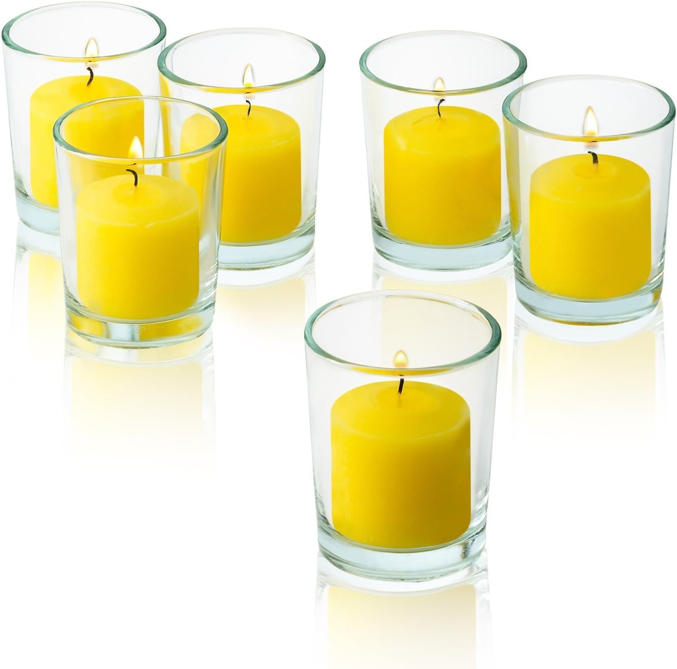 Light In The Dark Clear Glass Votive Candle Holder with Yellow Votive Candle Set