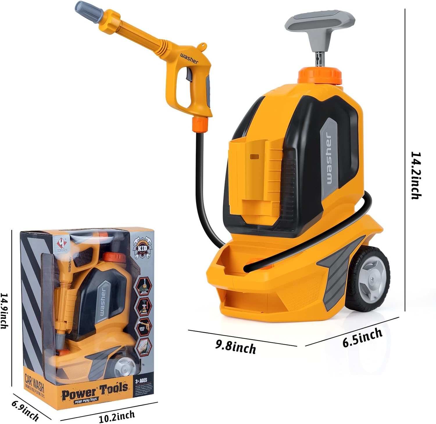 Kids Clean Car - Kids Car Washer Toys with Scraper Sponge Towel - Toddler Pretend Playing Tools Car Wash Gun Manual Pressure - Role Playing Toy Gift for Boys Girls