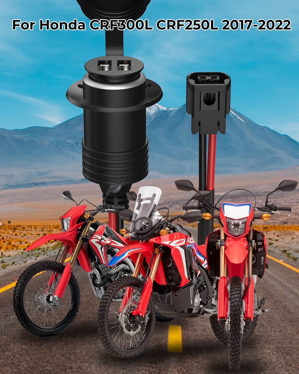 Dual USB Port Waterproof Motorcycle Phone Charger for Honda CRF300L CRF250L 2017-2022 - USB Charger for Phone, Tablet, GPS