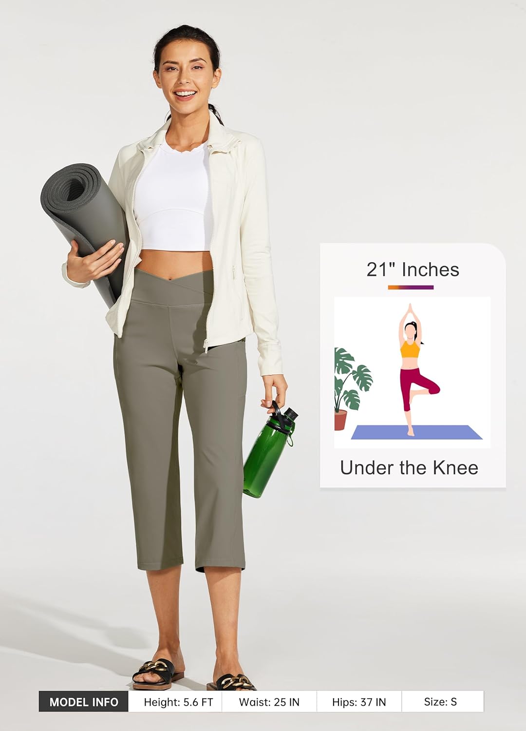 Willit Women's Yoga Capris Pants High Waist Leggings Crossover Straight Leg Athletic Exercise Workout Crop Capris 21" - Image 6