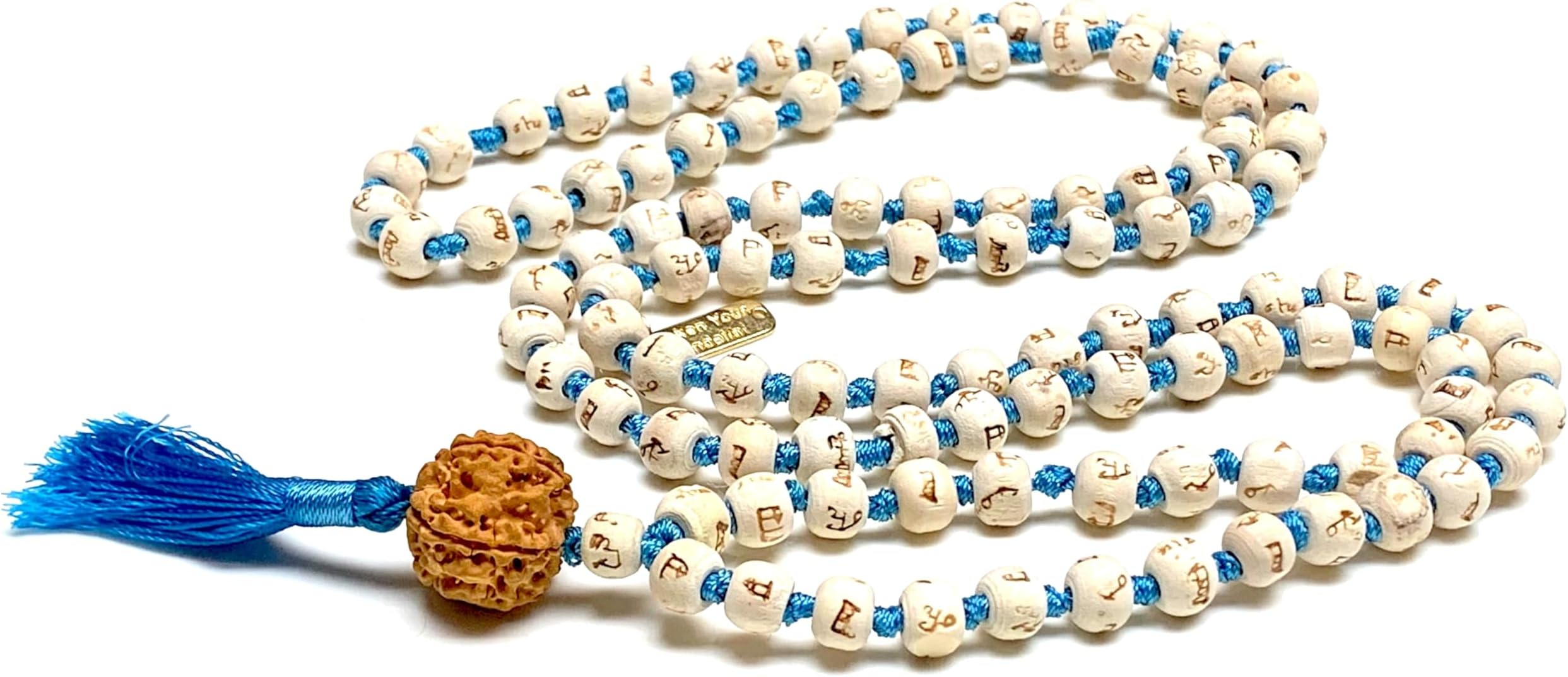 AWAKEN YOUR KUNDALINITulsi mala Beads Holy Basil Japa mala Ram mala w/ 5 Mukhi Rudrakha 5 Face Rudraksh 108 Prayer Beads Energized for Chanting Mantra 7 Chakra mala in Red Blue Teal Colors w/Pouch (TEAL TURQUOISE)