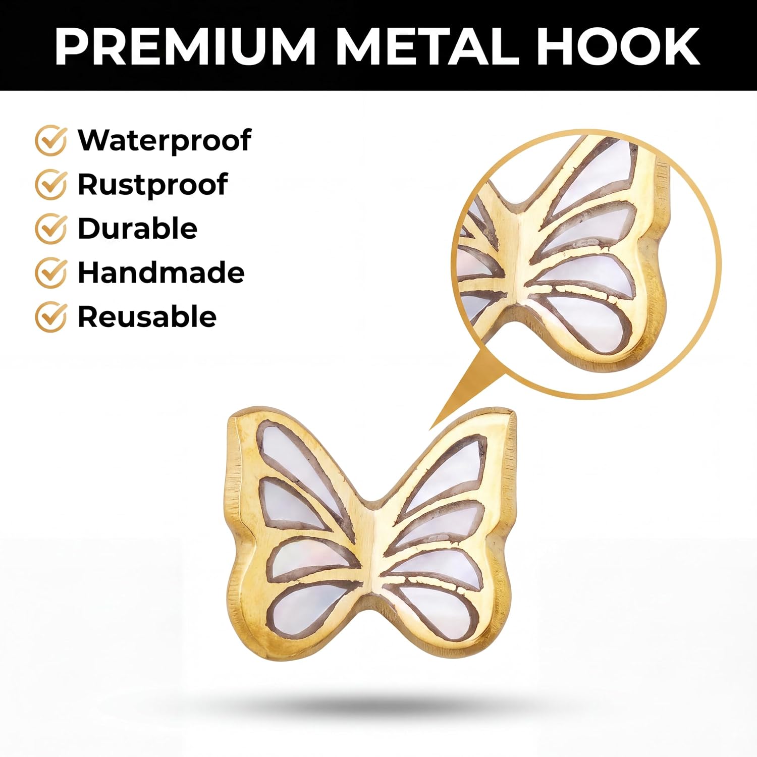 Indian Shelf Set of 3 Gold Butterfly Wall Hooks for Coats, Bags and Hats image 4