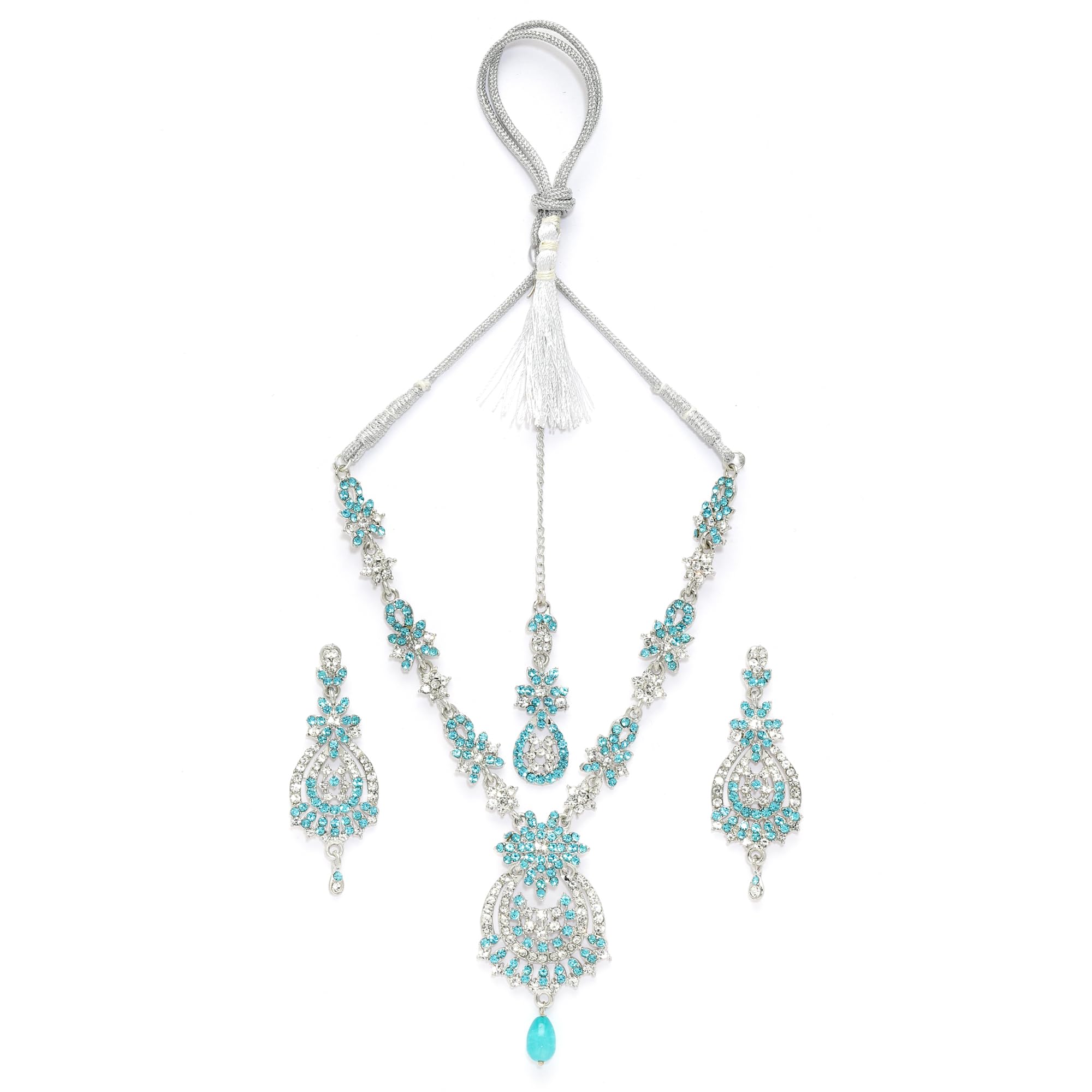 M.D KARAT ART trendy rhodium plated Sea blue & white A1 TIWAN stone pendent necklace jewellery set with earring mangtika jewellery set for women (SET 0234N) (B0CZ21357G) Amazon Price History, Amazon Price Tracker