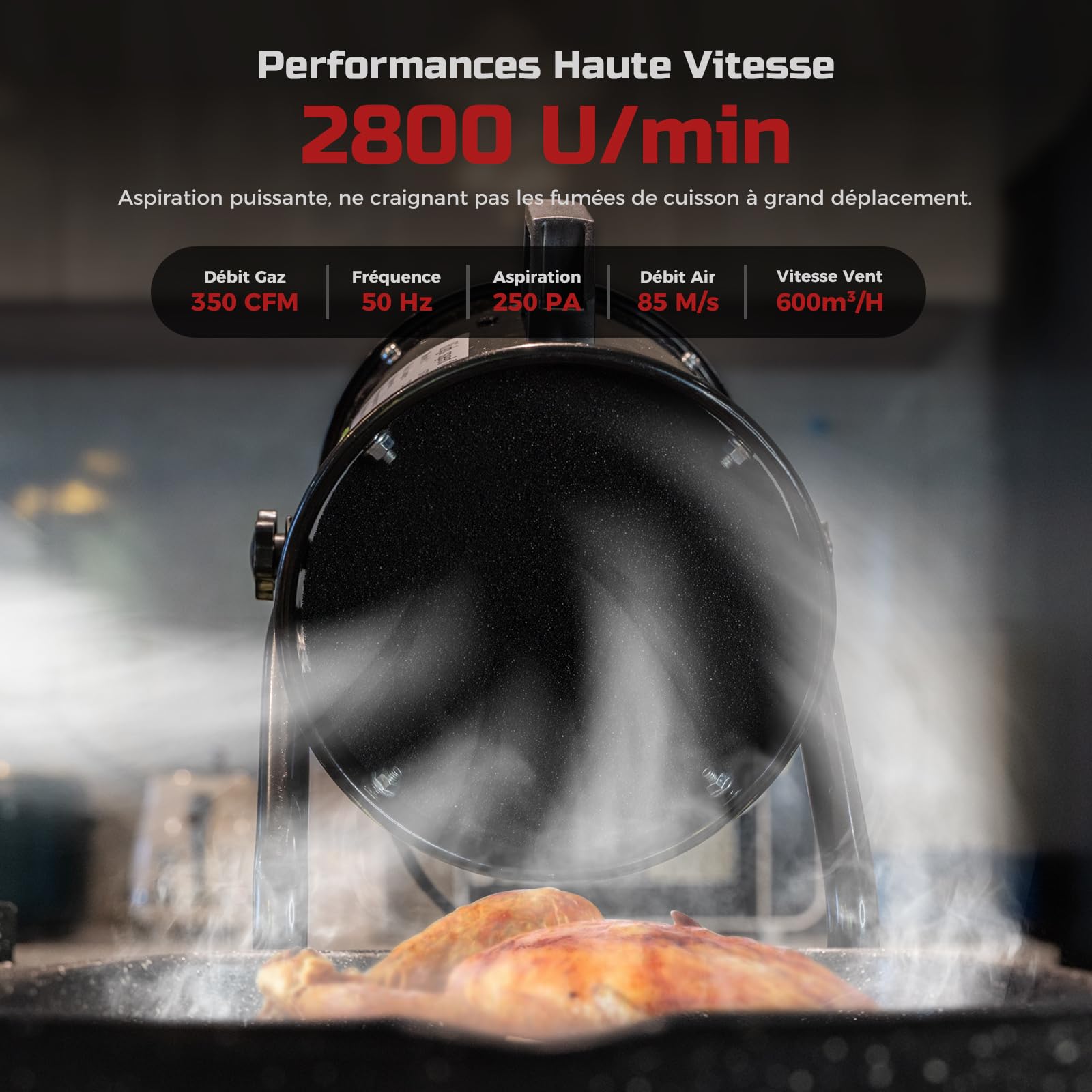 Hotte Aspirante Portable 40W 600m³/h Ventilateur d'Extraction -avec 10 Filtre Charbon Actif/ 120°Réglable/Silencieux/en Alliage Aluminium - pour Ventilation et Évacuation Air dans Cuisine/VR