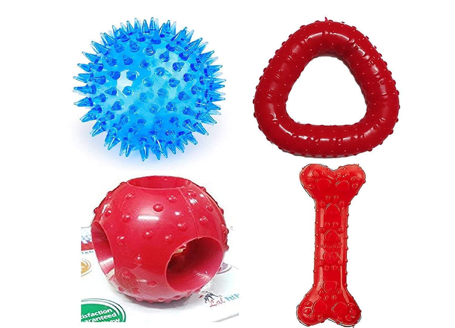 Pet Guard Rubber Dog Toys Combo - 4 Toys Flavoured Bone, Hole Ball, Spike Ball and Trio Ring Dog Chew Toy (Red, Large) (B09DPS72BL) Amazon Price History, Amazon Price Tracker