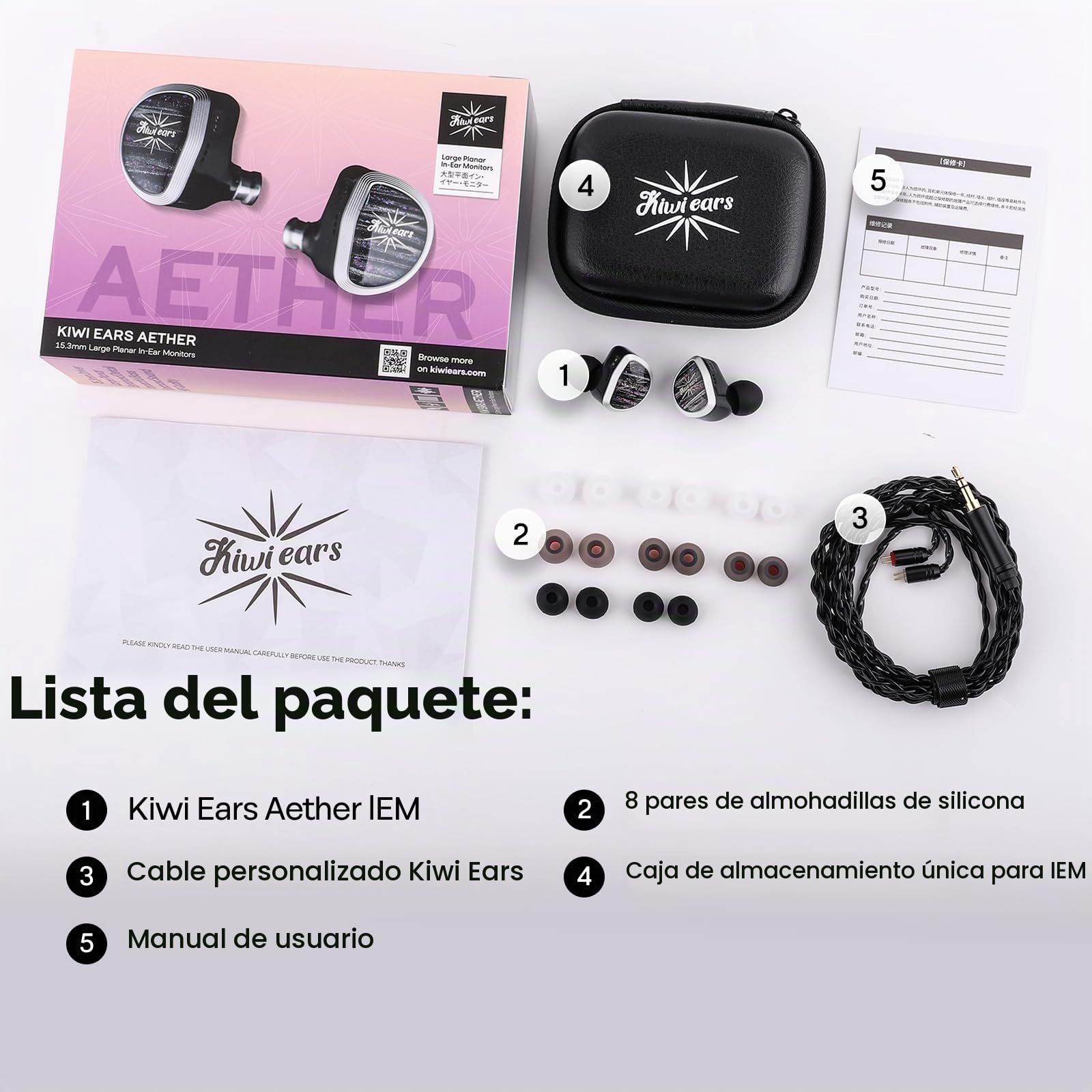 Linsoul Kiwi Ears Aether In Ear Monitor,Auriculares IEM con Controlador planar Grande de 15,3mm,Auriculares con Cable de Alta fidelidad,Cascos para Juegos con Cable Desmontable de 2pines para músicos