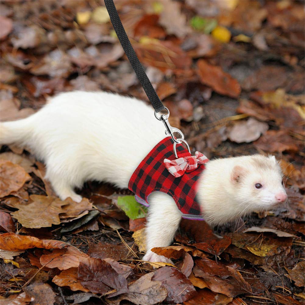 Pettorina e guinzaglio per piccoli animali domestici, per furetti, porcellini d'India, coniglietti, criceti, cuccioli, gattini, fiocchi, pettorali, pettorali rossi, per 10-14 cm