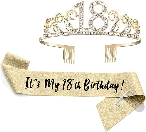 Juego de tiara de banda y diamantes de imitación para cumpleaños número 18, regalos de cumpleaños de 18 años para ella, decoraciones de fiesta para