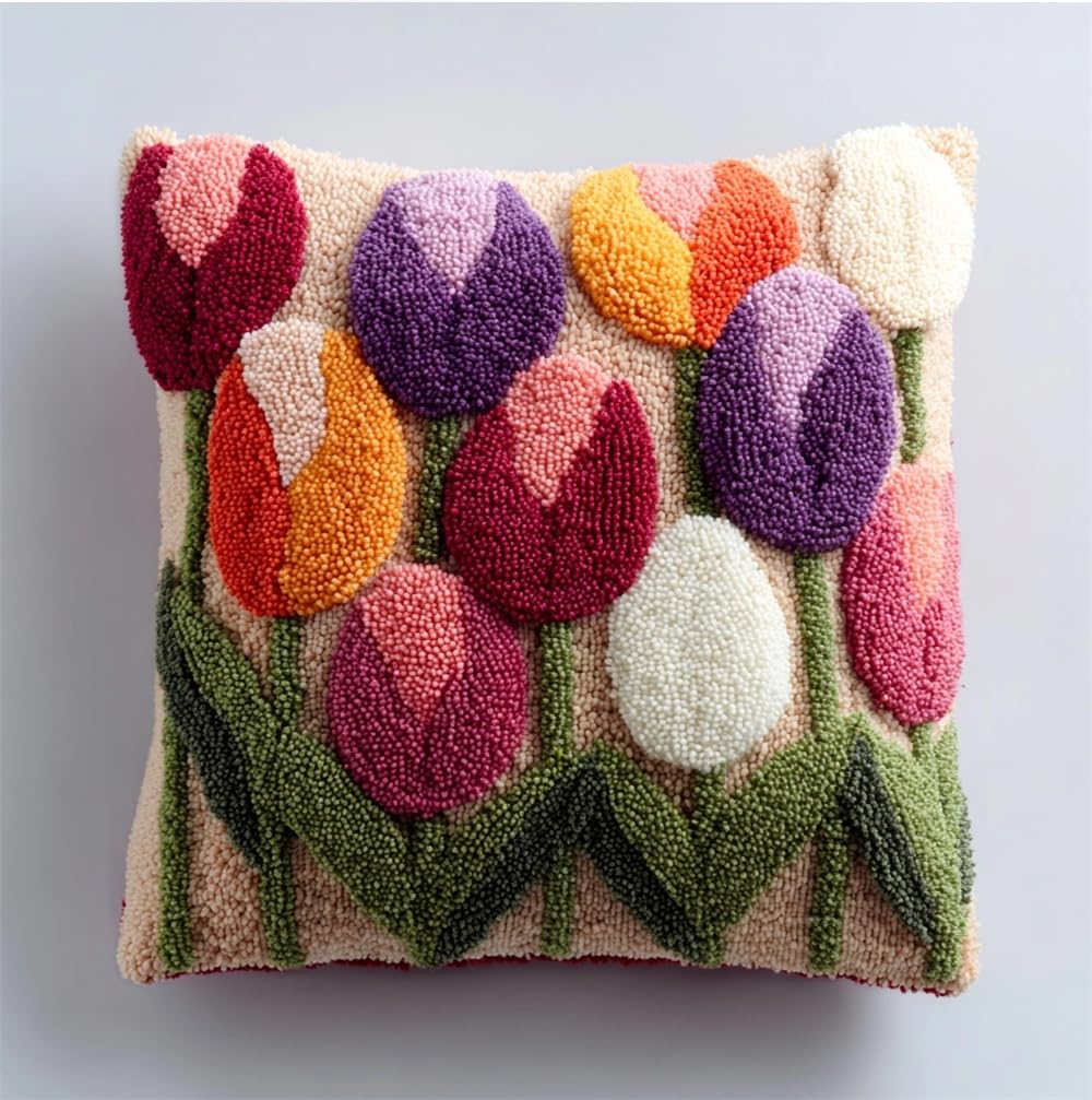 Taxpy Latch Hook Kits Pillow Tulips 17X17In