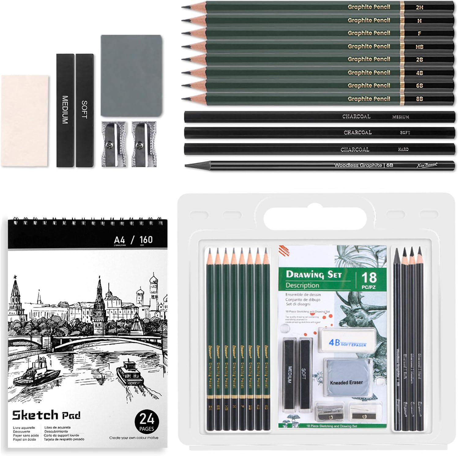 Amazon | Roseelf 19個デッサン 鉛筆セット、えんぴつ 画材