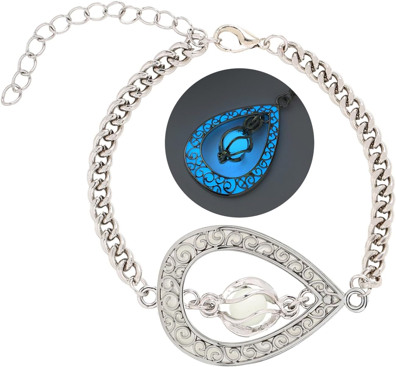 EEQQBZ Glow in The Dark Silver Teardrop shape bracelets,Fantasy Glowing Jewelry bracelets