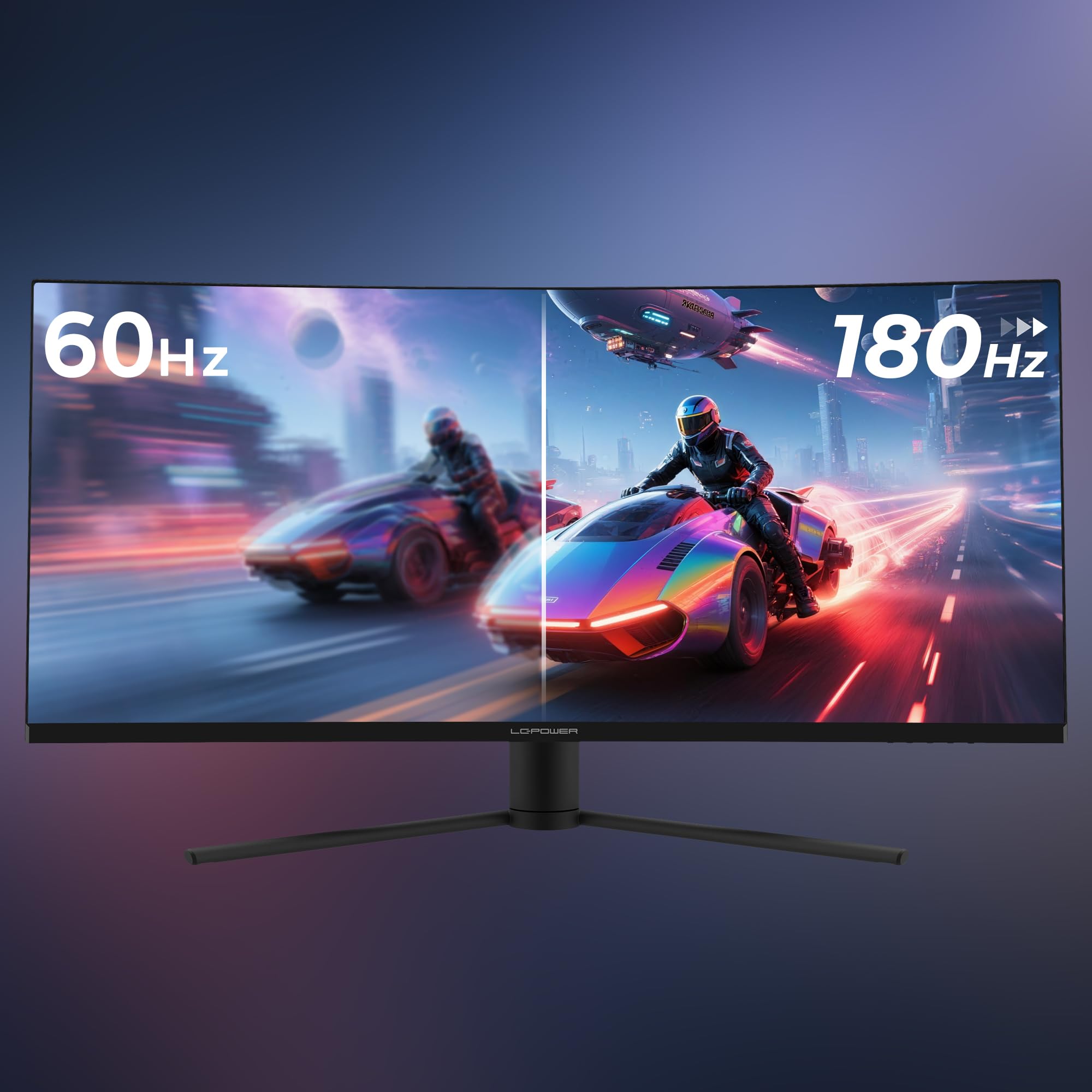 LC-POWER LC-M34-UWQHD-180-C 34" UWQHD Ultrawide Curved Monitor, 3440 x 1440, 1500R, 21:9, 180 Hz, Adaptive Sync, HDR 400, 1 ms MPRT i VA, czarny