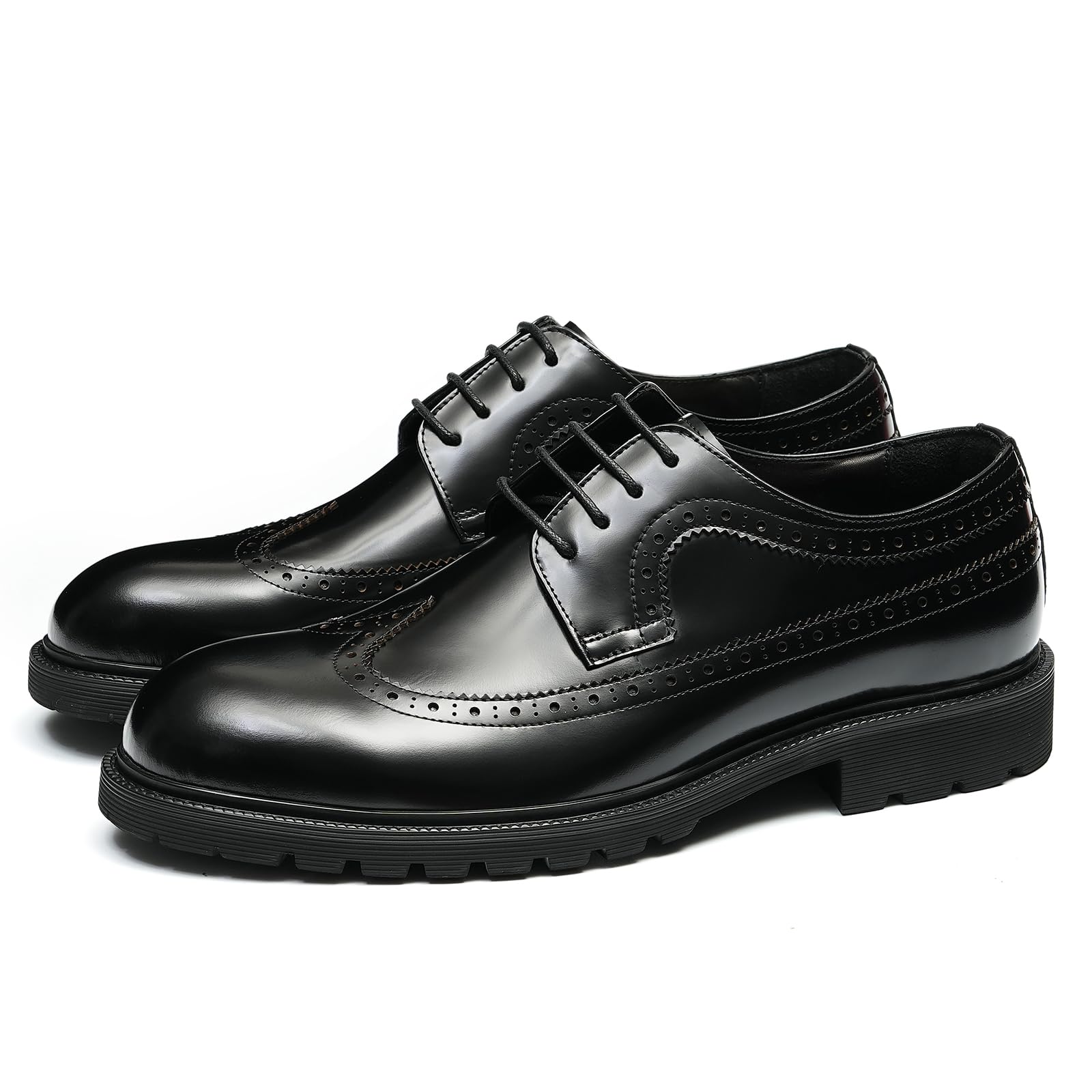 Générique Brogues Décontractées Confortables à Semelle Epaisse pour Hommes Chaussures Habillées Basses Lacets à Bout Rond en Cuir Derbys Formels Affaires