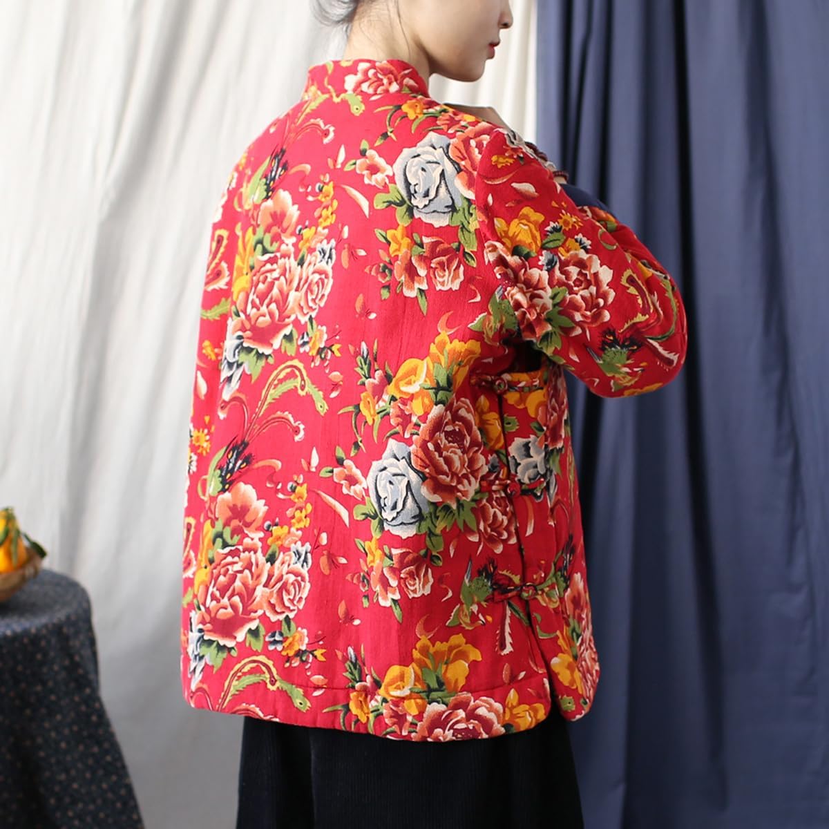 Ystylee Women Quilted Jacket Chinese Ethnic Northeast Large Flower Vintage Jacket Soft Cropped Padded Jacket